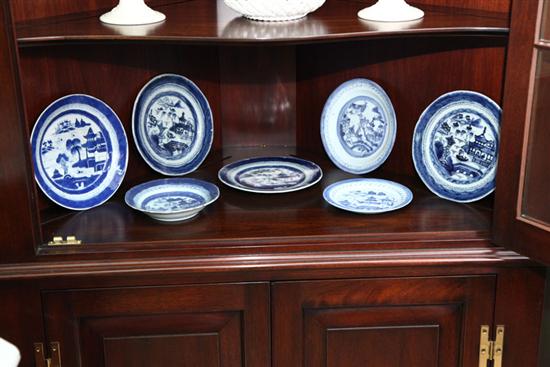 SEVEN CANTON PLATES. All blue and
