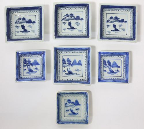 SEVEN CANTON SQUARE BUTTER PATS,