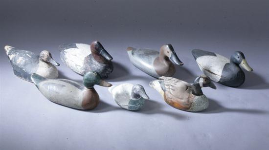 SEVEN CARVED AND PAINTED DUCK