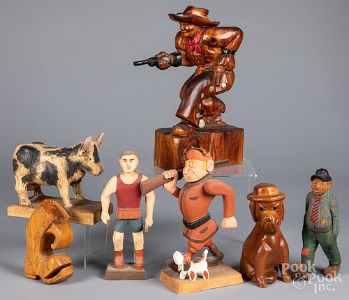 SEVEN CARVED AND PAINTED FOLK ART