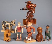 SEVEN CARVED AND PAINTED FOLK