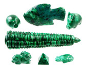 SEVEN CARVED MALACHITE ANIMALS