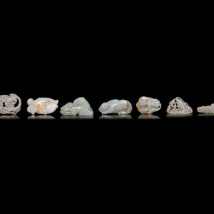 Seven Celadon Jade Carvings of