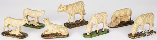 SEVEN CHALKWARE SHEEPSeven