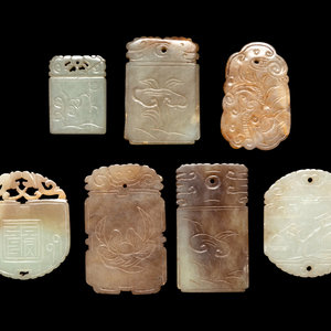 Seven Chinese Celadon Jade Carved