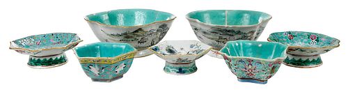 SEVEN CHINESE ENAMELED PORCELAIN