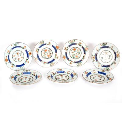 Seven Chinese famille verte plates,