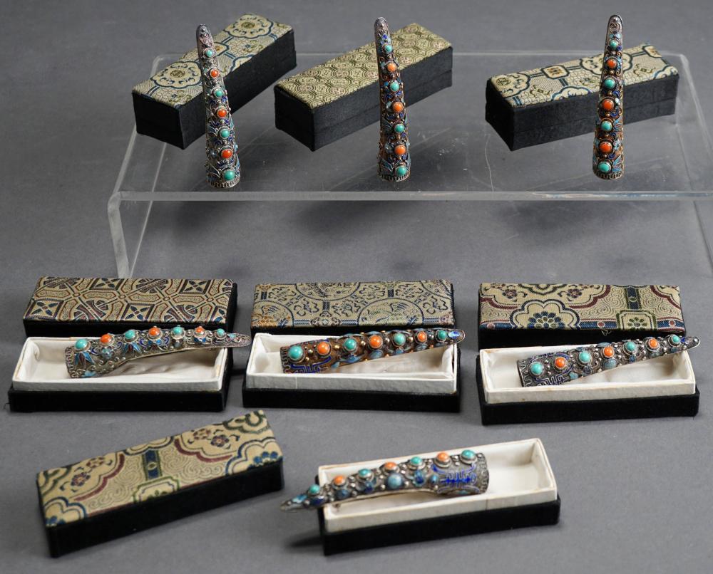 SEVEN CHINESE FILIGREE SILVER AND
