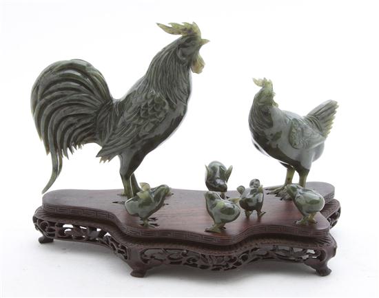 Seven Chinese Hardstone Chickens of
