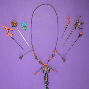 Seven Chinese Red Coral Embellished