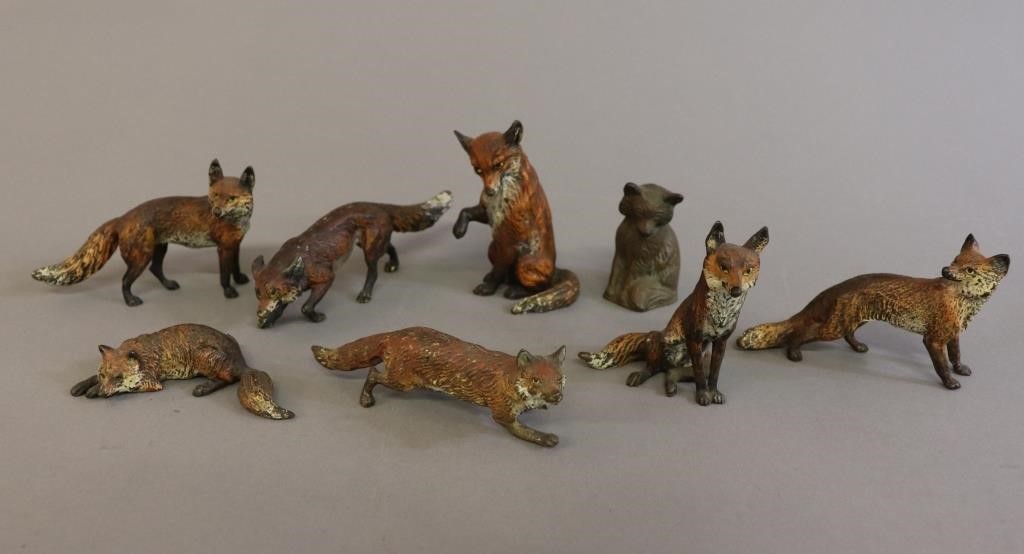 Seven cold painted bronze