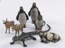 Seven cold painted bronzes being