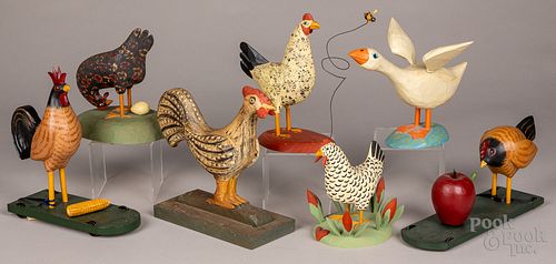 SEVEN CONTEMPORARY CARVED AND