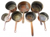 SEVEN COPPER COOKING POTS, SET