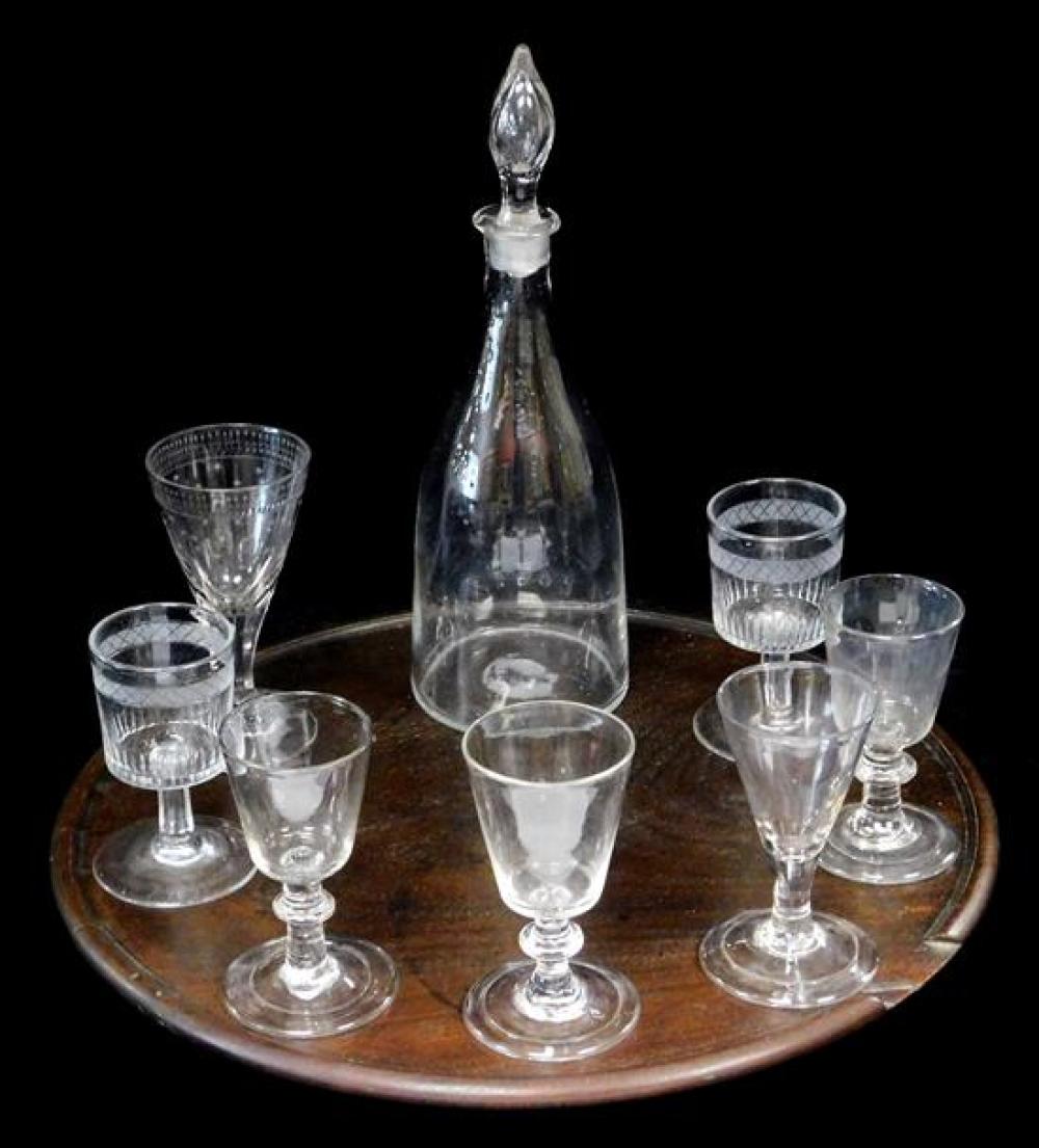 SEVEN CORDIAL AND WINE GLASSES WITH