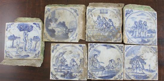 Seven Dutch Delft blue and white