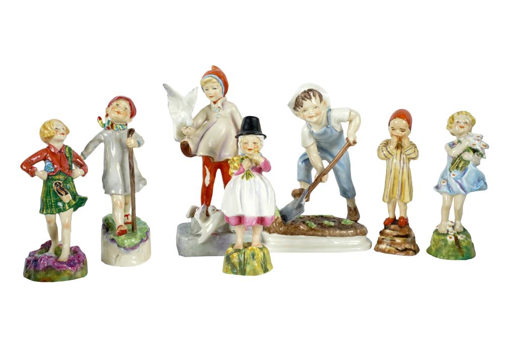 SEVEN ENGLISH PORCELAIN FIGURESeach