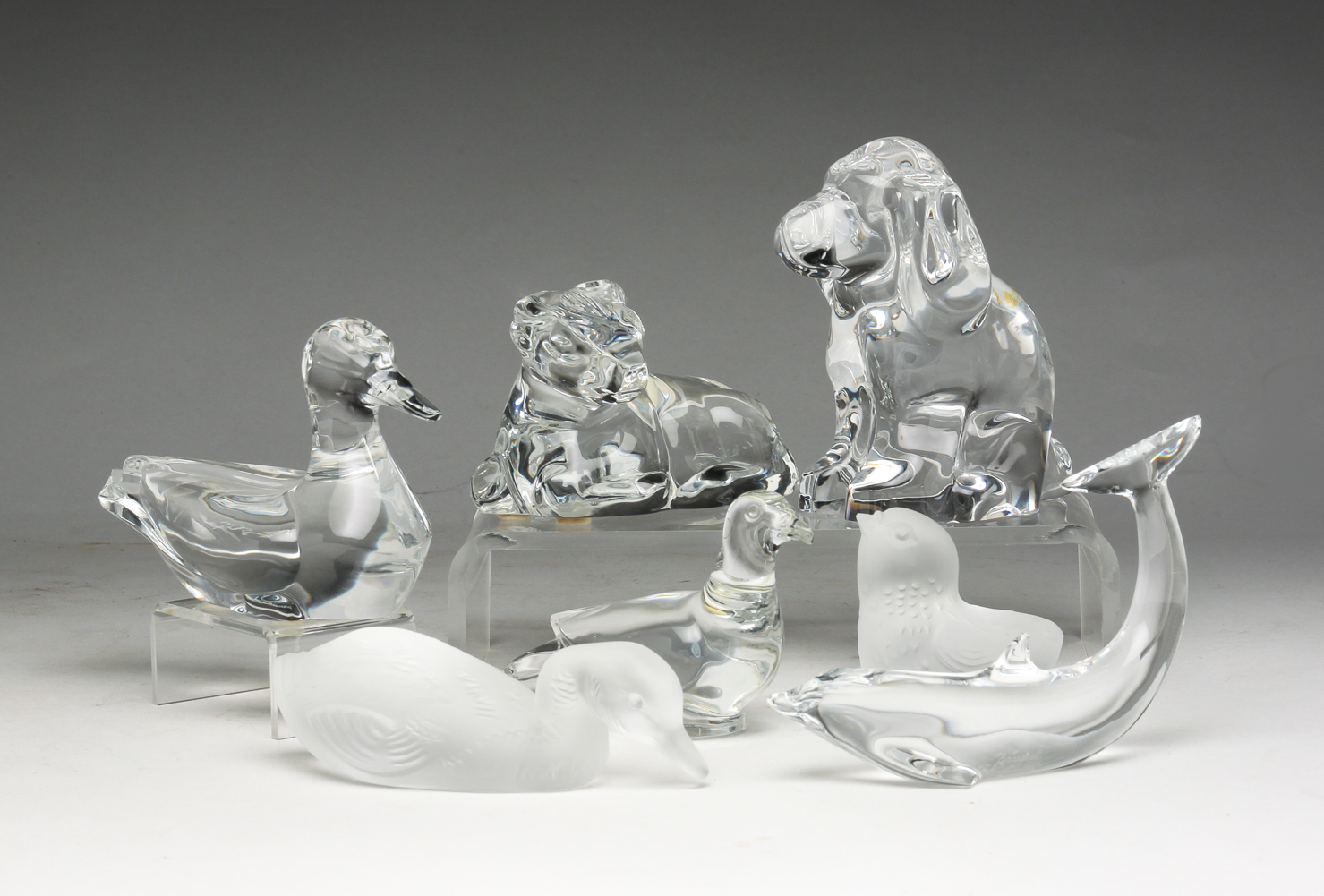 SEVEN EUROPEAN GLASS ANIMALS.