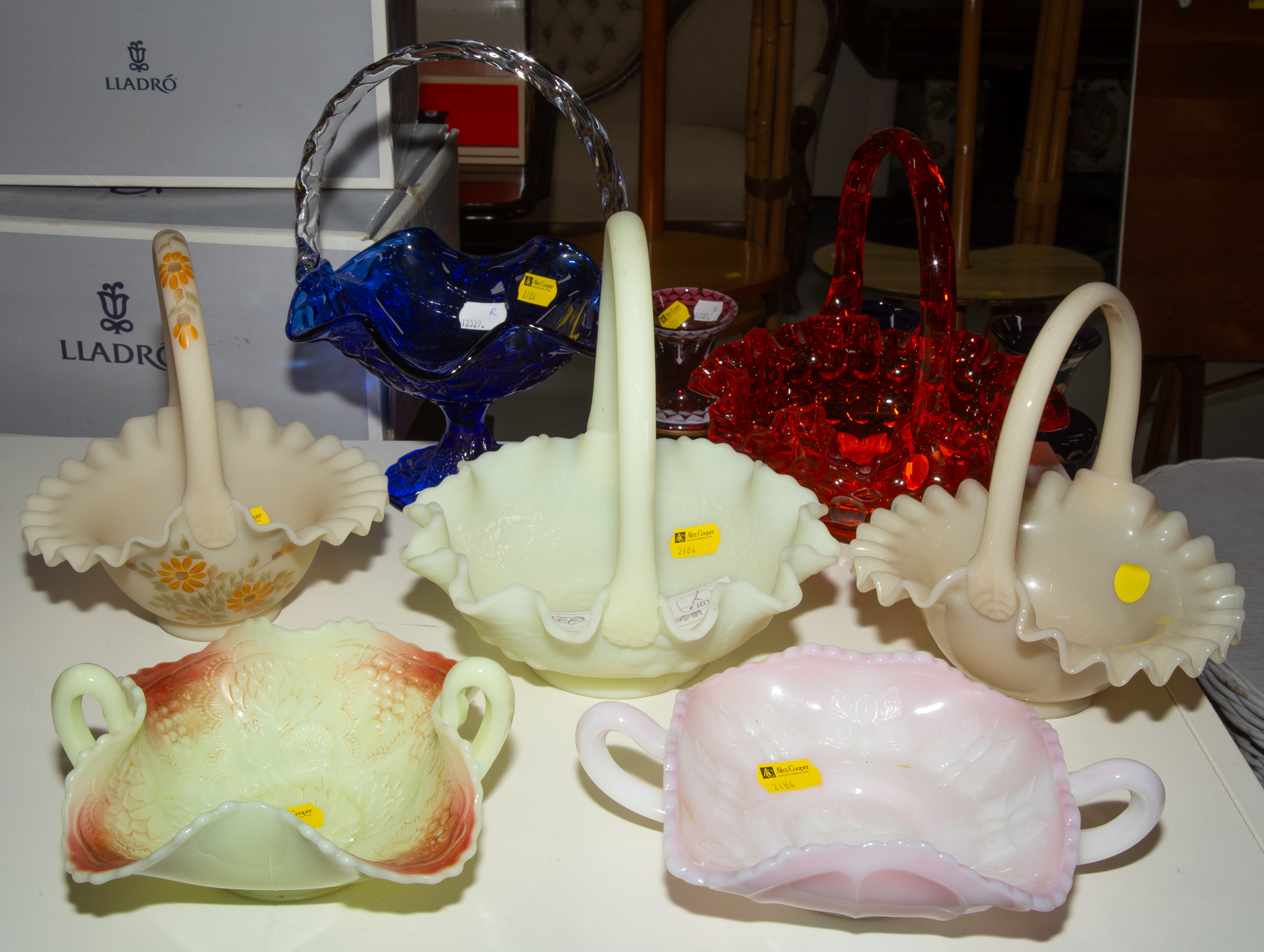 SEVEN FENTON ART GLASS BASKETS
