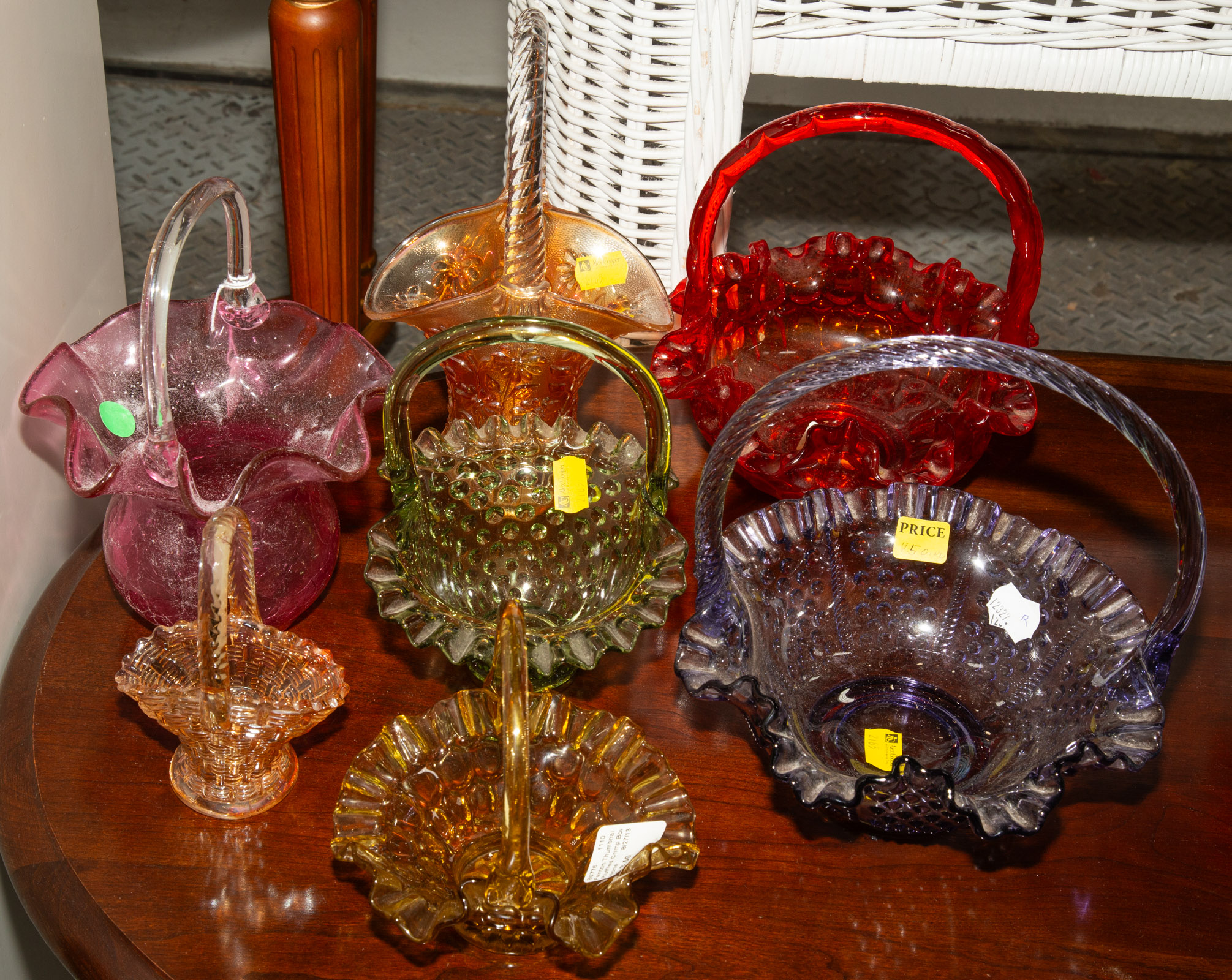 SEVEN FENTON ART GLASS BASKETS