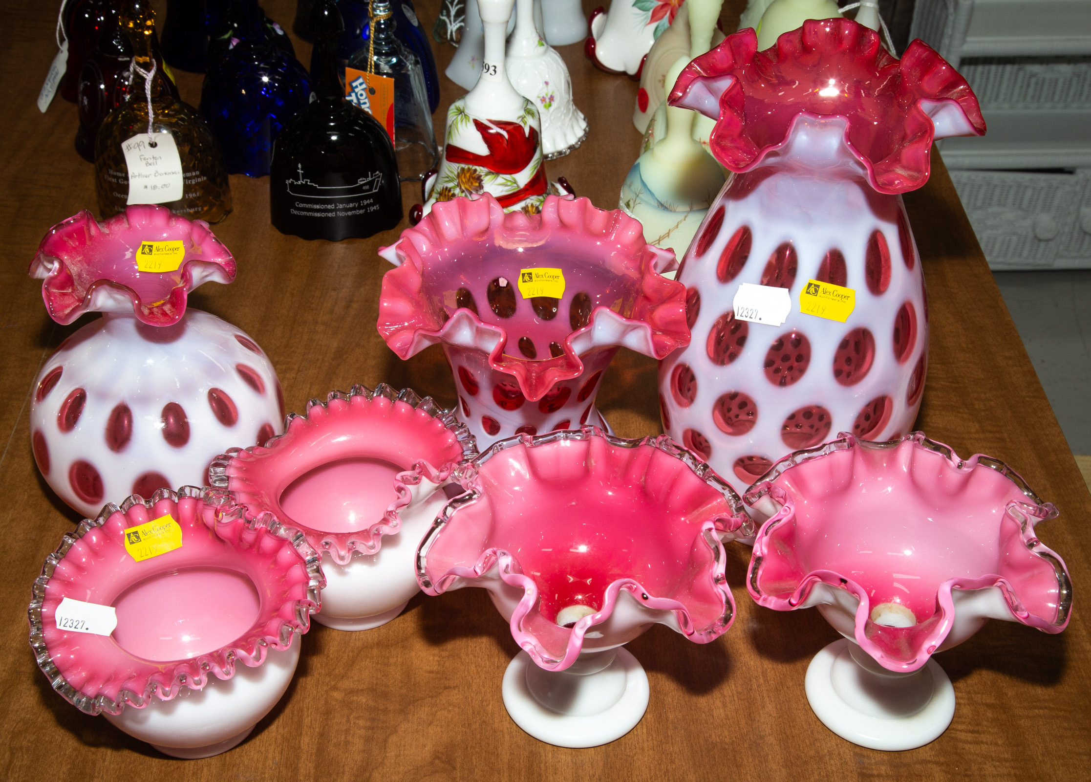 SEVEN FENTON ART GLASS VASES