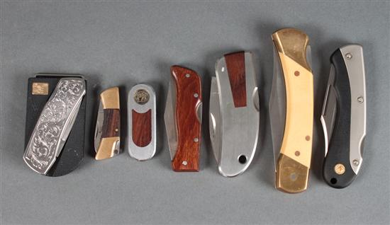 Seven folding pocket knives by