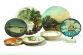 SEVEN FOLKSY PAINTED BOWLS AND