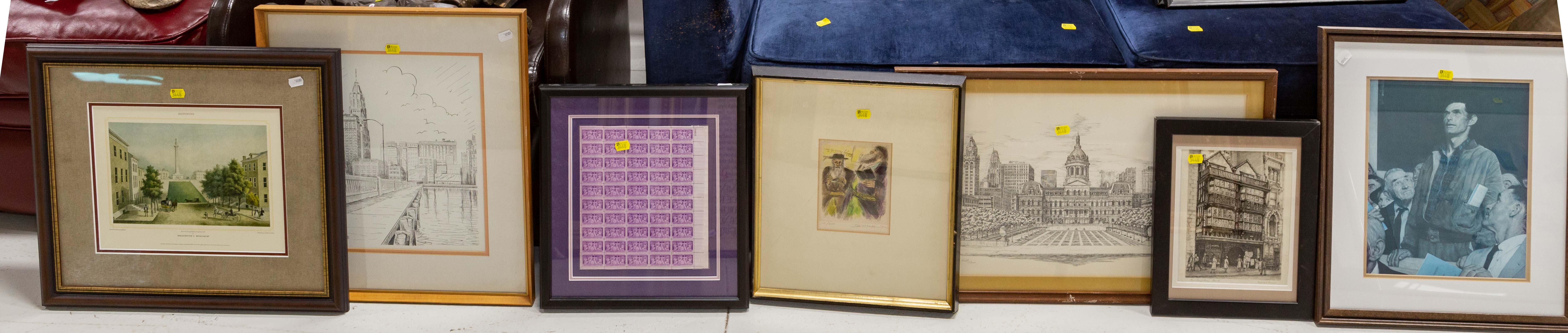 SEVEN FRAMED ARTWORKS Includes