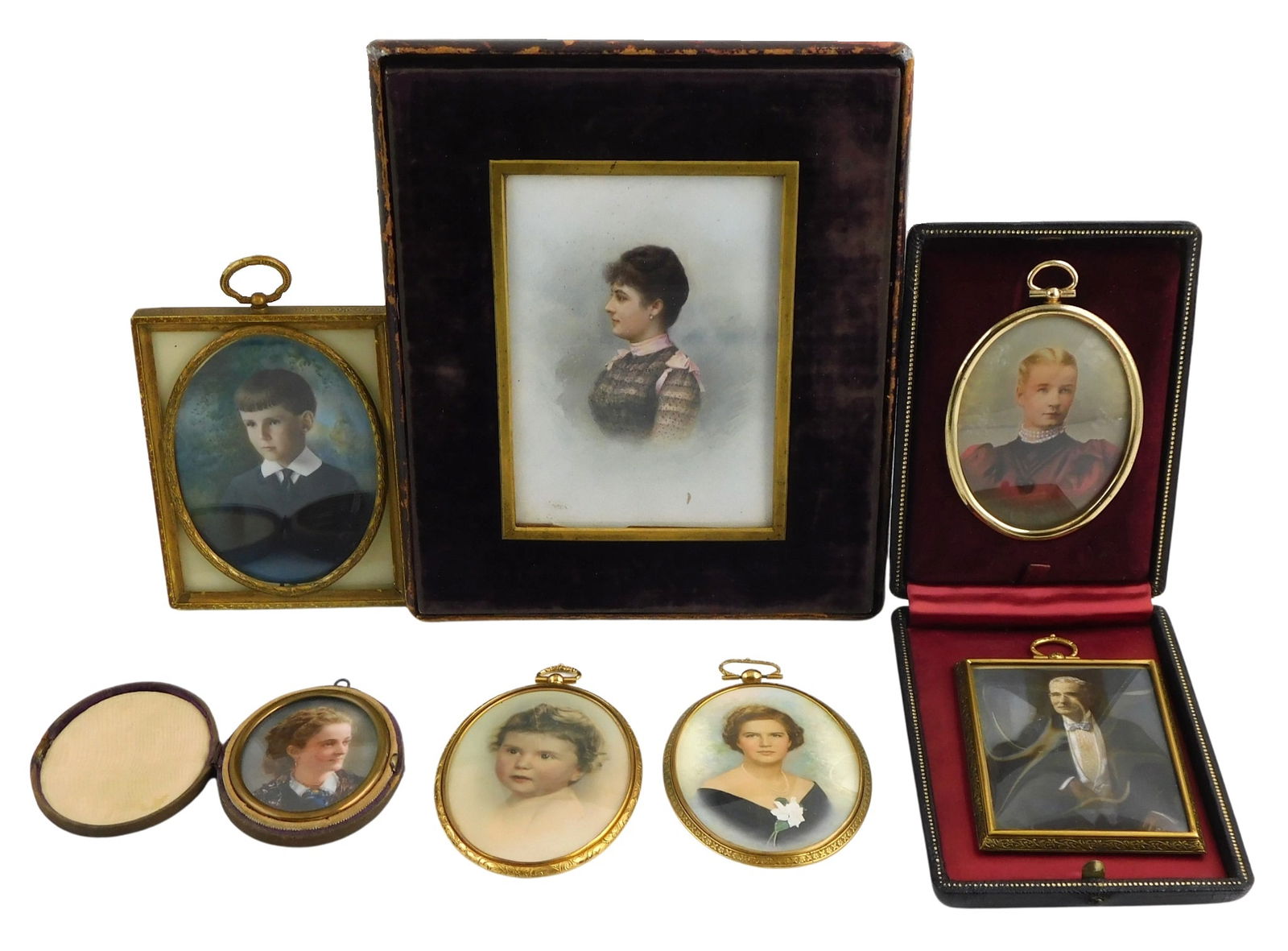SEVEN FRAMED MINIATURE PORTRAITS,