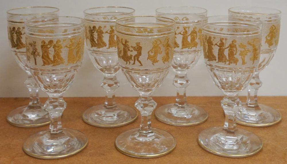SEVEN GILT AND ETCHED CRYSTAL