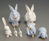 SEVEN HEREND PORCELAIN RABBITS