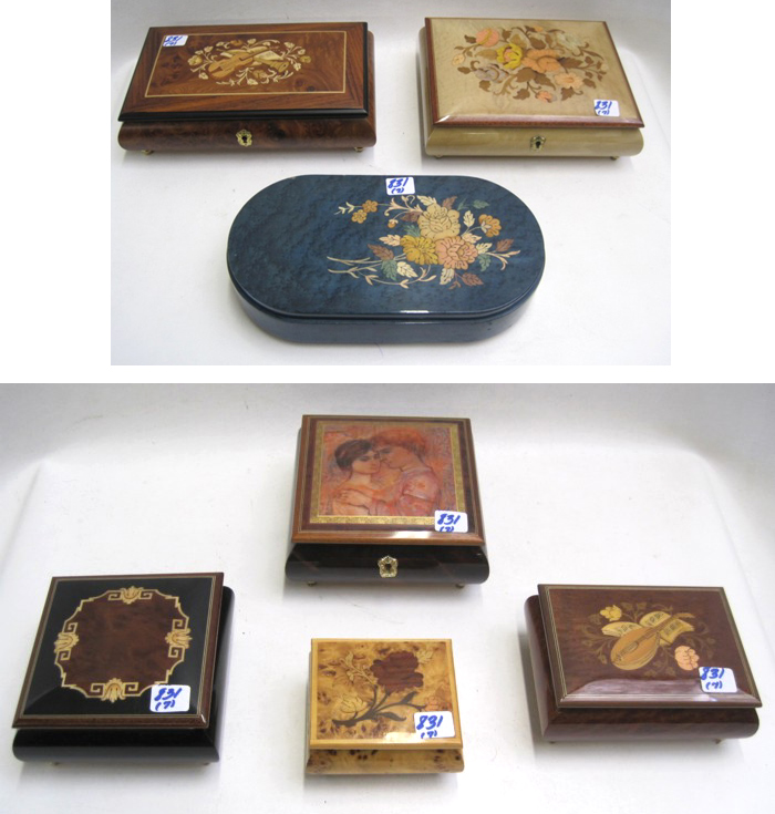 SEVEN ITALIAN MUSIC BOXES inlaid