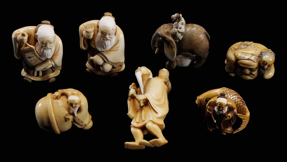 Seven Ivory Netsukes of Sennin