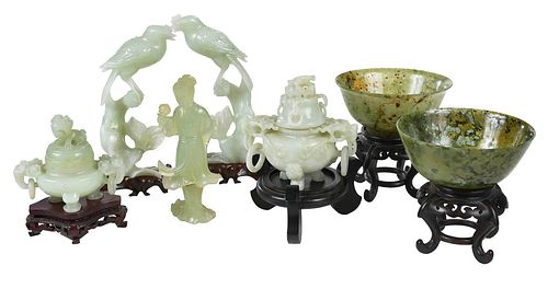 SEVEN JADE OBJECTS WITH STANDStwo