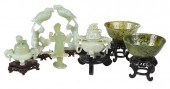 SEVEN JADE OBJECTS WITH STANDS