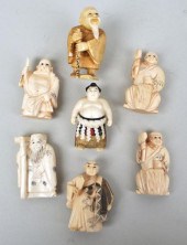 SEVEN JAPANESE CARVED FIGURAL