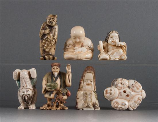 Seven Japanese carved ivory