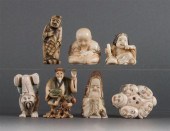 Seven Japanese carved ivory ne