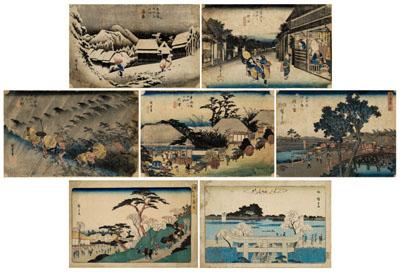 Seven Japanese woodblock prints:
