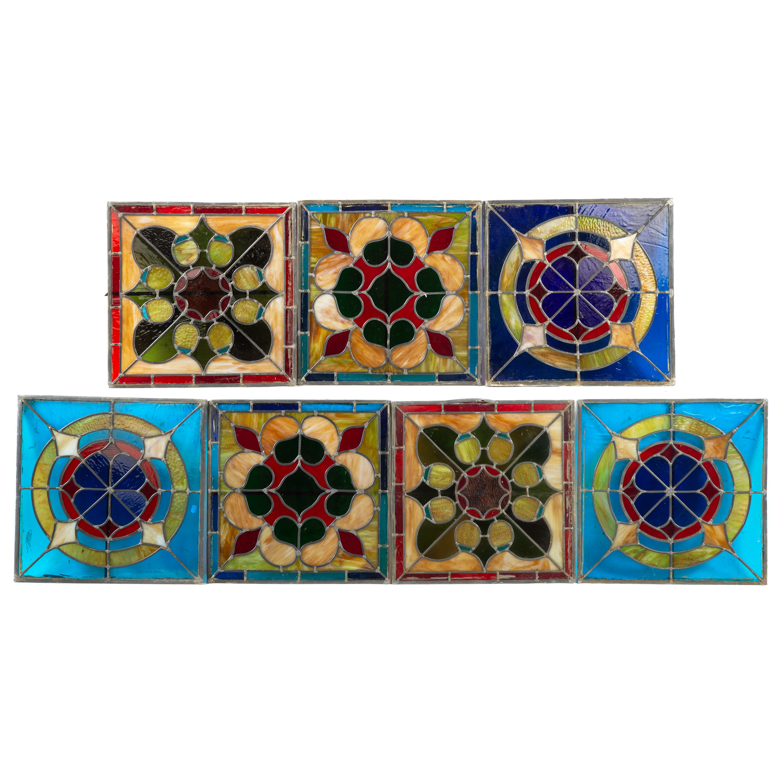 SEVEN LEADED & STAINED GLASS PANELS