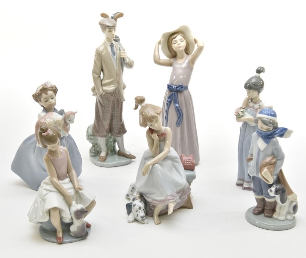 Seven Lladro figures including a