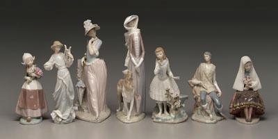 Seven Lladro figurines: woman
