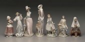 Seven Lladro figurines: woman