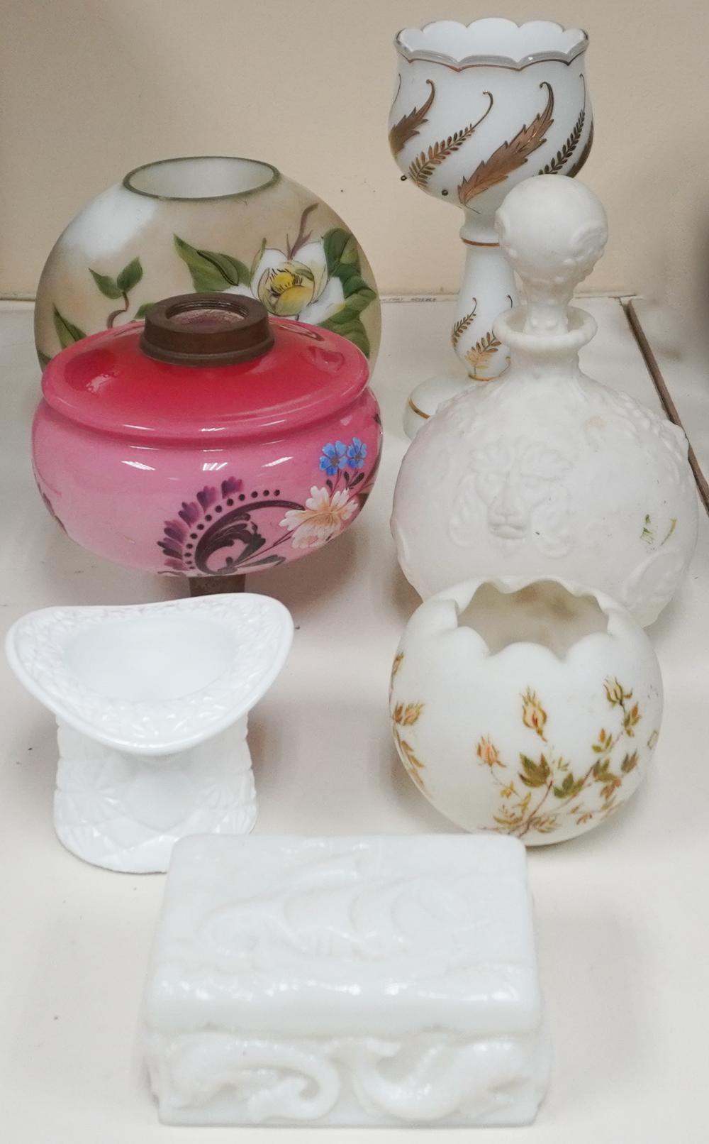 SEVEN MILK GLASS TABLE