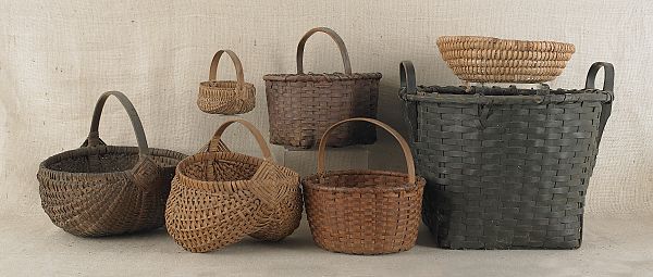 Seven miscellaneous baskets 19th c.