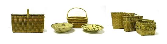 Seven miscellaneous woven baskets