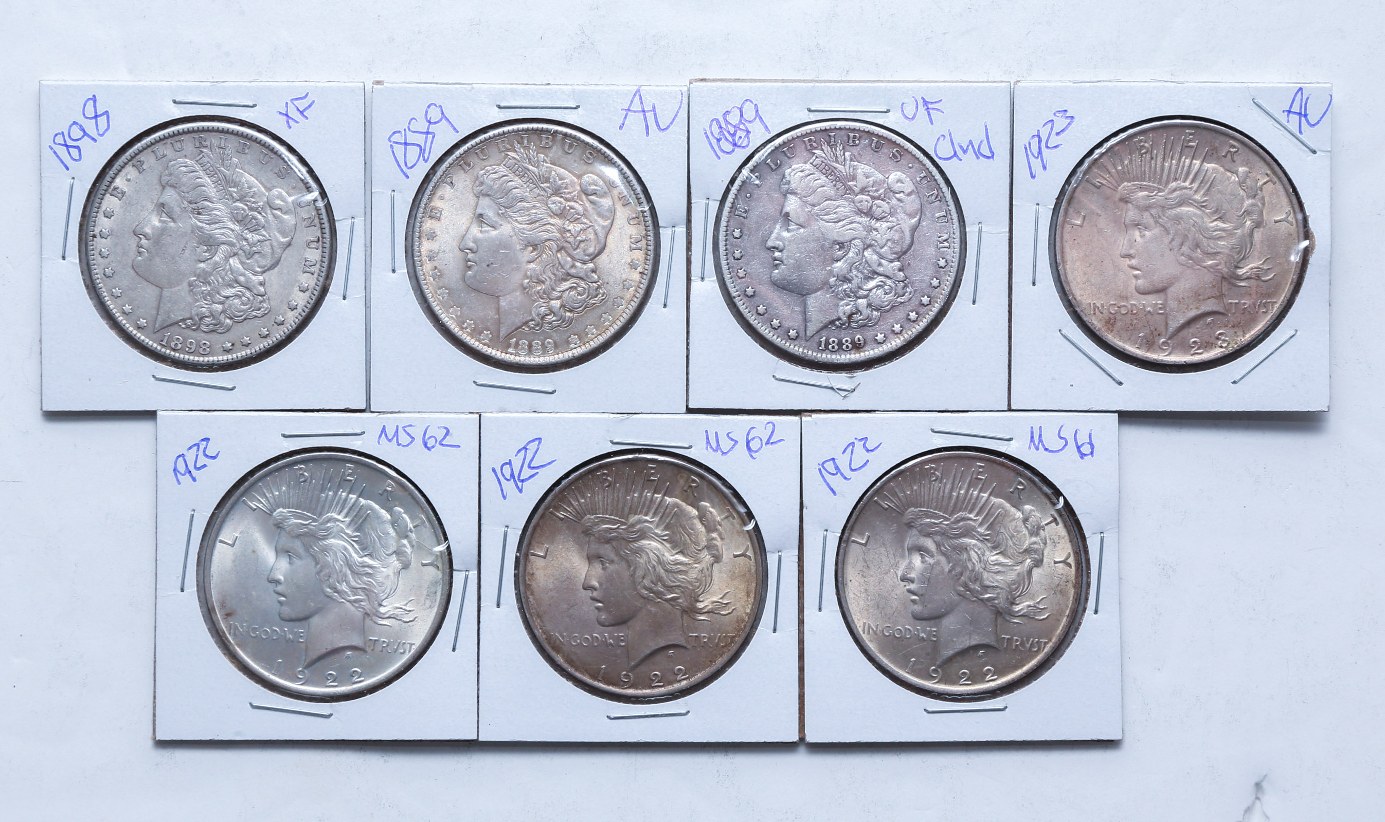 SEVEN MORGAN & PEACE SILVER DOLLARS