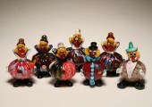 Seven Murano art glass clowns
