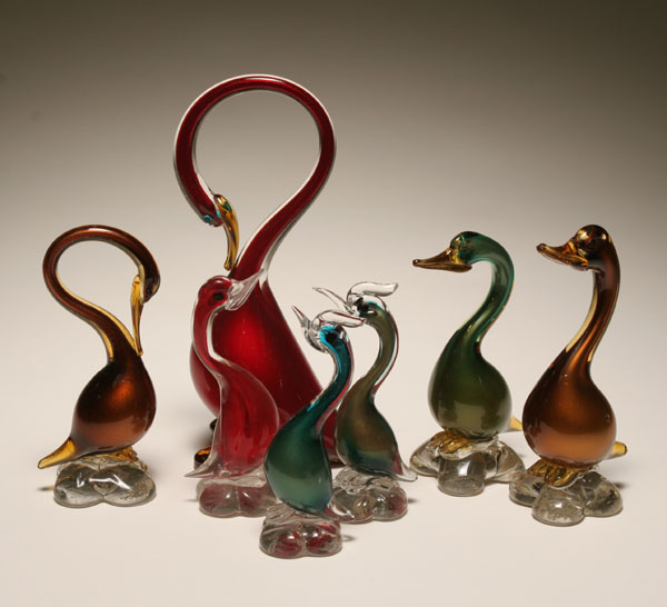 Seven Murano sommerso art glass