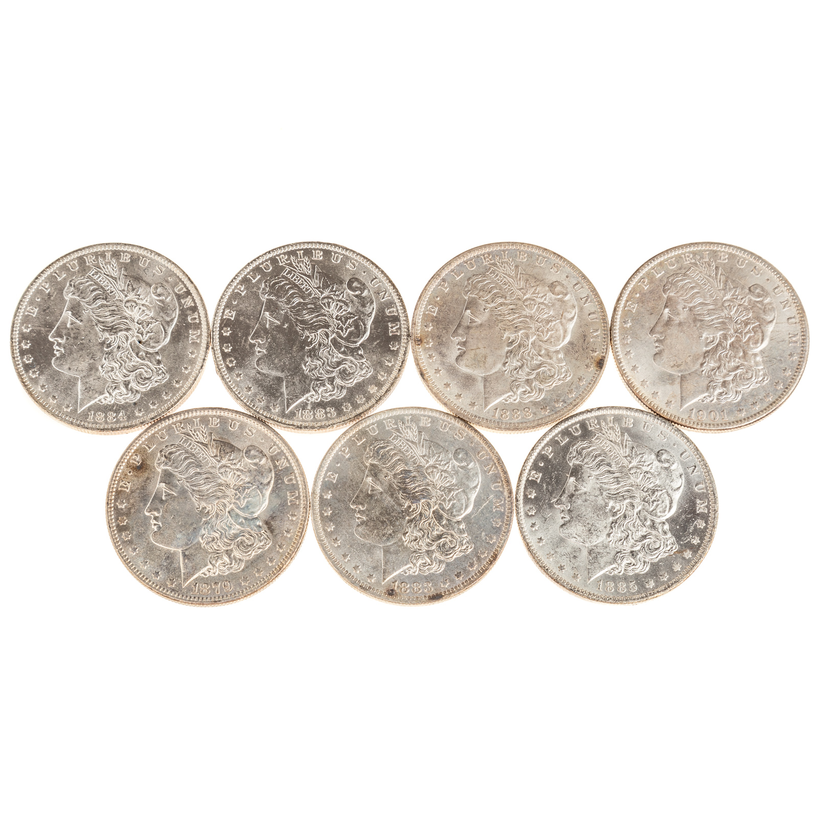 SEVEN NEW ORLEANS MORGAN DOLLARS